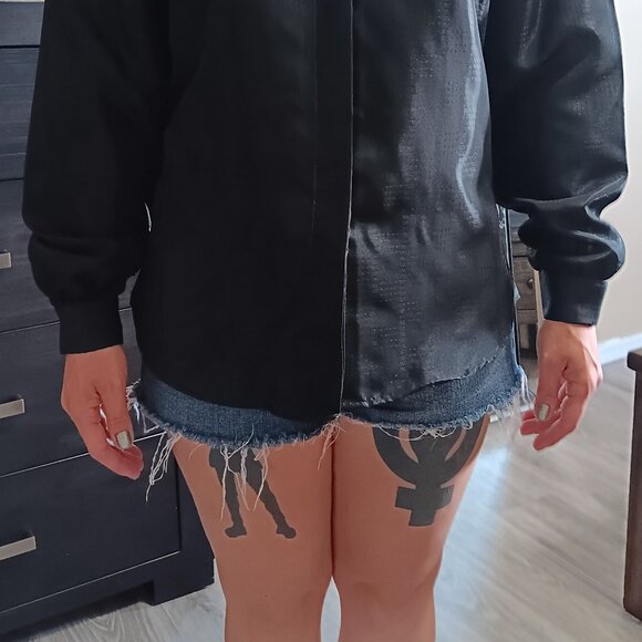 Vintage 80s Black Patterned Blouse Rose Detail Made in Canada Goth Deadstock NOS - Picture 2 of 10